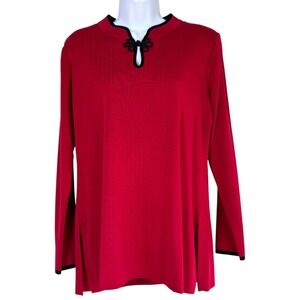 Exclusively Misook Mandarin Collar Frog Closure Tunic‎ Red Size S Quiet Luxury